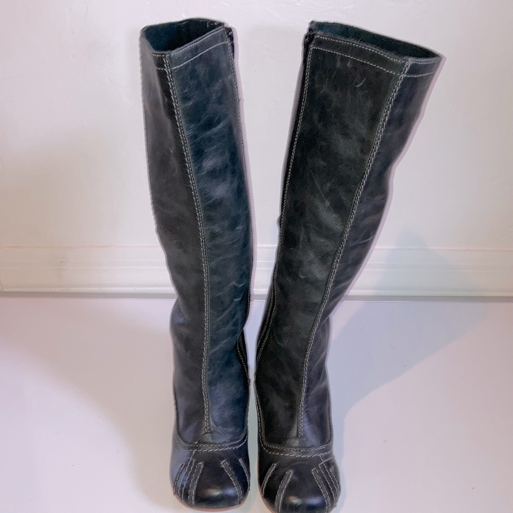Vintage FlY London Leather New Wedge Blue Knee High Boots